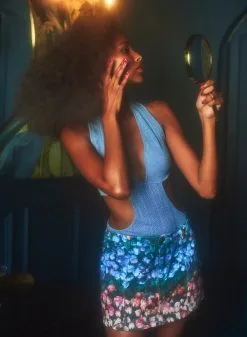 Fleur Du Mal Rose Stripe Denim Mini Skirt -Lingerie Store 003 GA 230202 093web