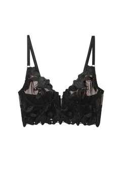 Fleur Du Mal Lily Embroidery Longline Demi Bra -Lingerie Store BR0172 black flat1 new