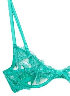 Fleur Du Mal Lily Embroidery Plunge Demi Bra -Lingerie Store BR0256 Emerald flat2