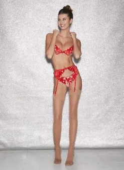 Fleur Du Mal Velvet Lily Embroidery Plunge Demi Bra -Lingerie Store FDM 010623 1 04594full