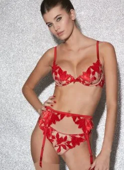 Fleur Du Mal Velvet Lily Embroidery Plunge Demi Bra -Lingerie Store FDM 010623 1 04613full