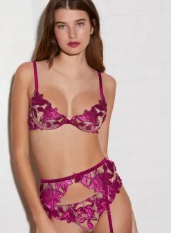 Fleur Du Mal Velvet Lily Embroidery Garter Belt