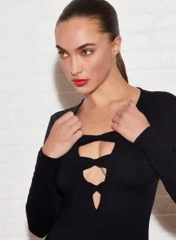 Fleur Du Mal Deep V Bow Bodysuit -Lingerie Store FDM 102221 1 0717crop