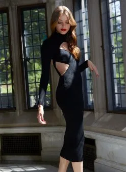 Fleur Du Mal Knit Cross Back Midi Dress