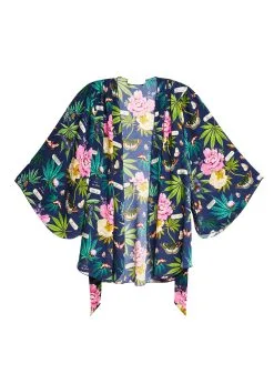 Fleur Du Mal Botanical Angel Sleeve Robe -Lingerie Store angel sleeve indigo