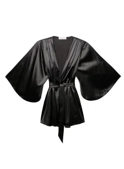 Fleur Du Mal Angel Sleeve Robe -Lingerie Store angel sleeve robe black flat1