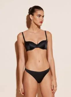 Fleur Du Mal Satin Luxe Balconette Bra -Lingerie Store black satin scooped crop2