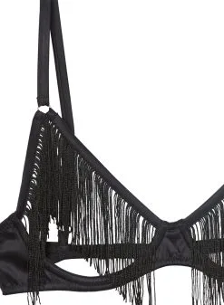 Fleur Du Mal Fringe Ouvert Bra -Lingerie Store blackfringebraflat2