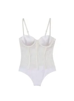 Fleur Du Mal Silk & Bouquet Lace Bodysuit -Lingerie Store bouquetbsivoryflat1