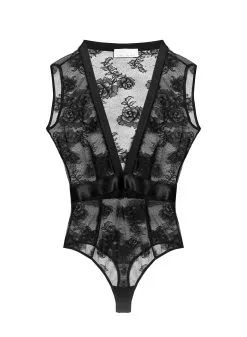 Fleur Du Mal Bouquet Lace Deep V Bodysuit -Lingerie Store bouquetdeepvbsflat1
