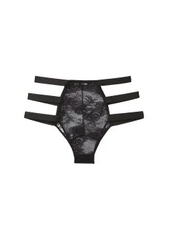 Fleur Du Mal Bouquet Lace Strappy High Waist Panty -Lingerie Store bouquetlacestrappyhighwaistpantyblackflat1