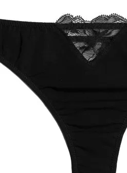 Fleur Du Mal Organic Cotton Thong -Lingerie Store cottonthongblackflat2