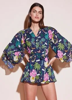 Fleur Du Mal Botanical Angel Sleeve Robe