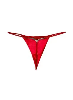 Fleur Du Mal Crystal Luxe V String -Lingerie Store crystalthongrougeflat1