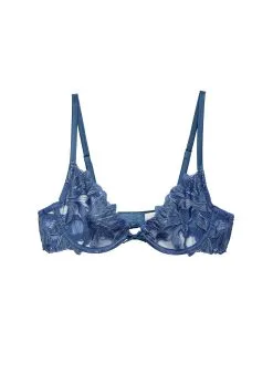Fleur Du Mal Denim Lily Embroidery Plunge Demi Bra -Lingerie Store denimlilybraflat1