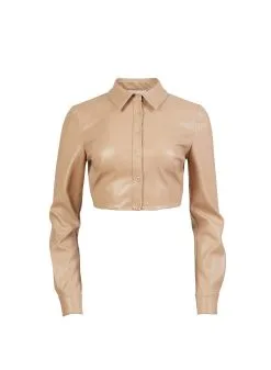 Fleur Du Mal Vegan Leather Cropped Button Down -Lingerie Store desertleatherbuttondownflat1