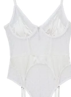 Fleur Du Mal Dotty Tulle Garter Bodysuit -Lingerie Store dottyivorybodysuitflat2
