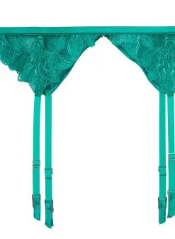 Fleur Du Mal Lily Embroidery Garter Belt -Lingerie Store emeraldgarterflat2