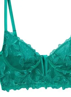 Fleur Du Mal Lily Embroidery Longline Demi Bra -Lingerie Store emeraldlonglineflat2
