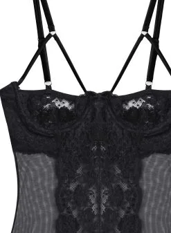 Fleur Du Mal Foxy Lace Peekaboo Garter Bodysuit -Lingerie Store foxylacebodysuitflat2