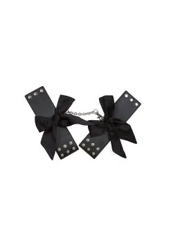 Fleur Du Mal Leather Cuffs With Silk Bows -Lingerie Store handcuffsflat1