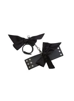 Fleur Du Mal Leather Cuffs With Silk Bows -Lingerie Store handcuffsflat2