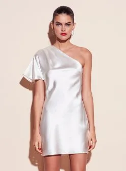 Fleur Du Mal One Shoulder Bias Mini Dress -Lingerie Store ivory mini crop1