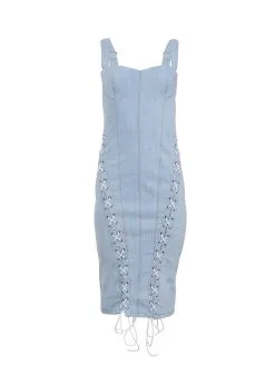 Fleur Du Mal Denim Lace Up Dress -Lingerie Store laceupdressflat1