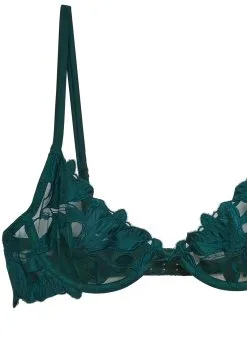 Fleur Du Mal Lily Embroidery Plunge Demi Bra -Lingerie Store lilyevergreenbraflat2