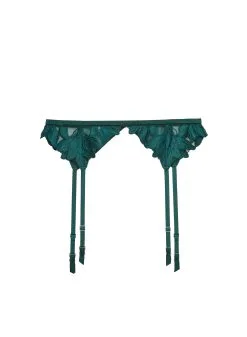 Fleur Du Mal Lily Embroidery Garter Belt -Lingerie Store lilyevergreengarterflat1