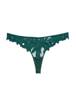 Fleur Du Mal Lily Embroidery Hipster Thong -Lingerie Store lilyevergreenthongflat1