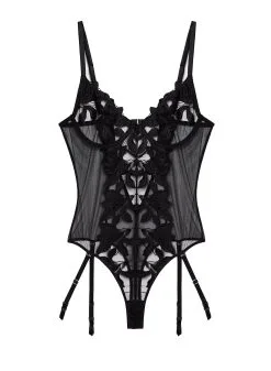 Fleur Du Mal Lily Embroidery Cupped Bodysuit -Lingerie Store lilygarterbsflat1
