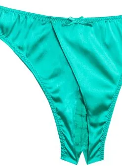 Fleur Du Mal Luxe Crotchless Thong -Lingerie Store luxecrotchlessthongemeraldflat2