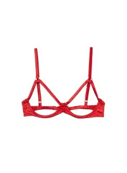 Fleur Du Mal Luxe Ouvert Bra -Lingerie Store luxeouvertrougeflat1