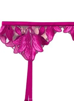 Fleur Du Mal Velvet Lily Embroidery Garter Belt -Lingerie Store magentavelvetgarterflat2