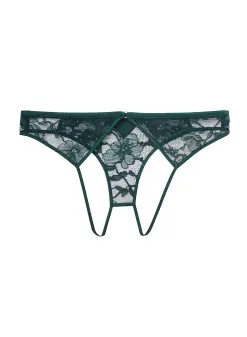 Fleur Du Mal Magnolia Lace Ouvert Panty -Lingerie Store magnolialaceouvertevergreenflat1