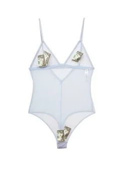 Fleur Du Mal Big Spender Embroidery Bodysuit -Lingerie Store moneybodysuitblueflat1