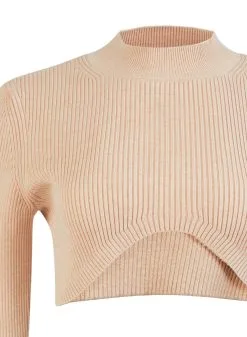 Fleur Du Mal Knit Cropped Turtleneck -Lingerie Store oatmealturtleneckflat2