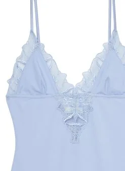 Fleur Du Mal Lily Embroidery V-Neck Plunge Bodysuit -Lingerie Store pastelskylilybodyflat2