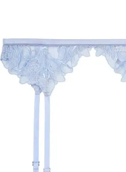 Fleur Du Mal Lily Embroidery Garter Belt -Lingerie Store pastelskylilygarterflat2