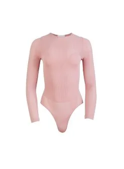 Fleur Du Mal Le Body Long Sleeve Control Bodysuit -Lingerie Store perforatedlongsleevebspinkflat1