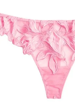 Fleur Du Mal Lily Embroidery Hipster Thong -Lingerie Store pinklemonadelilythongflat2