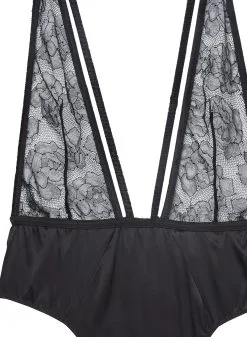 Fleur Du Mal Rose Lace Bodysuit -Lingerie Store roselacebsblackflat2