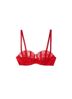 Fleur Du Mal Frankie Lace Boned Balconette Bra -Lingerie Store rougefrankiebalconetteflat1