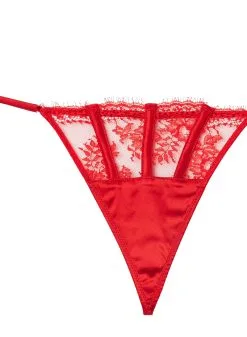 Fleur Du Mal Frankie Lace Thong -Lingerie Store rougefrankiethongflat2