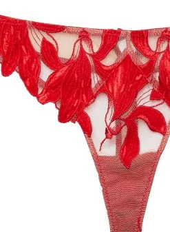 Fleur Du Mal Velvet Lily Embroidery Hipster Thong -Lingerie Store rougevelvetthongflat2