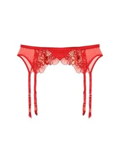 Fleur Du Mal Violet Embroidered Garter Belt -Lingerie Store rougevioletgarterflat1