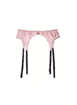 Fleur Du Mal Top Stitch Garter Belt -Lingerie Store satingarterrosepinkflat1
