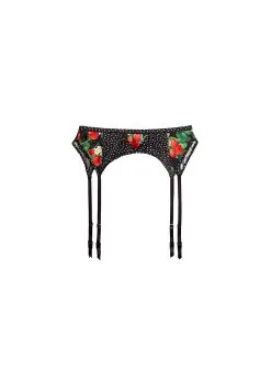 Fleur Du Mal Strawberry Print Garter 10 Fleur Du Mal Strawberry Print Garter -Lingerie Store strawberrygarterflat1